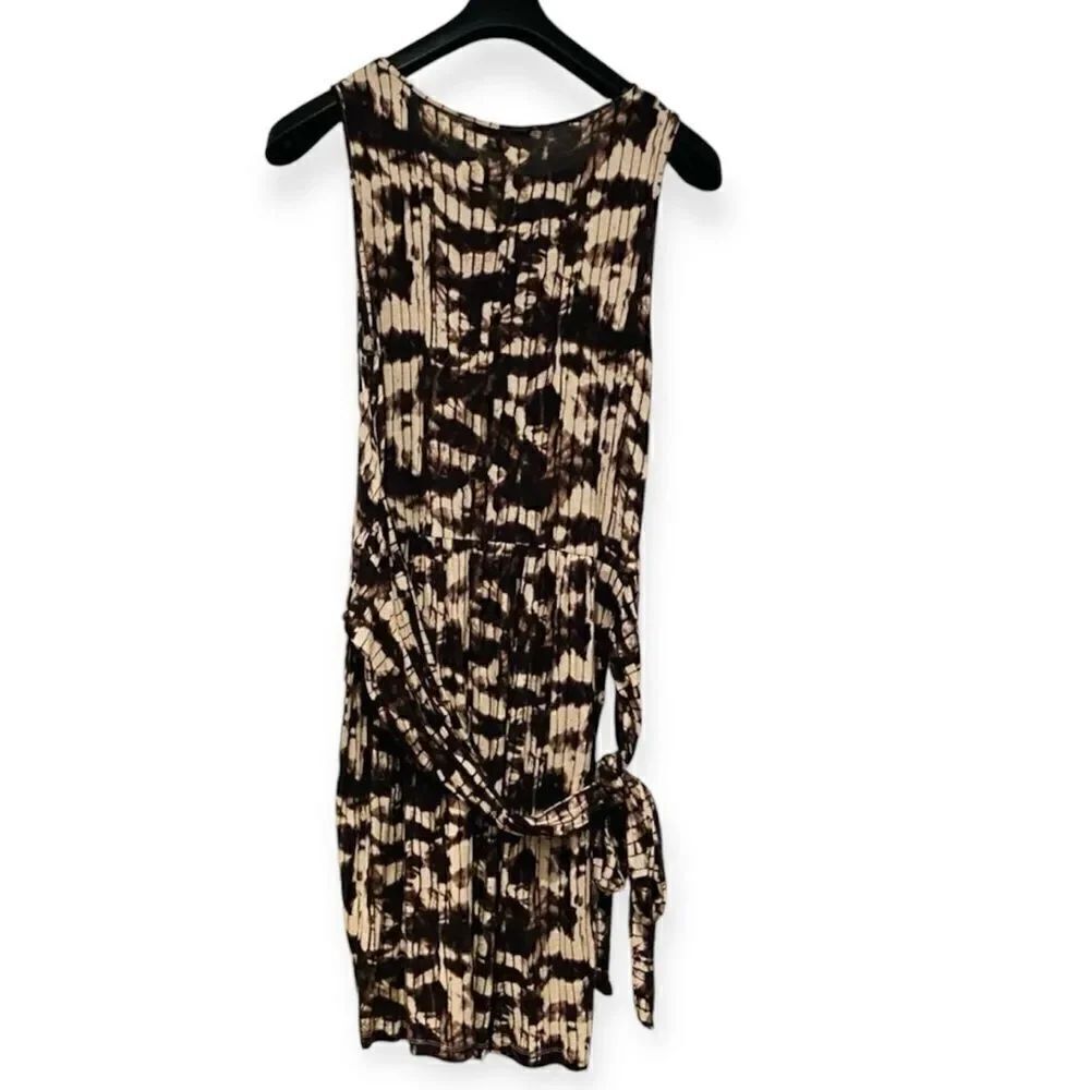 Weekend Max Mara Cream Brown Watercolor Tie Waist Sleeveless Dress Size XL